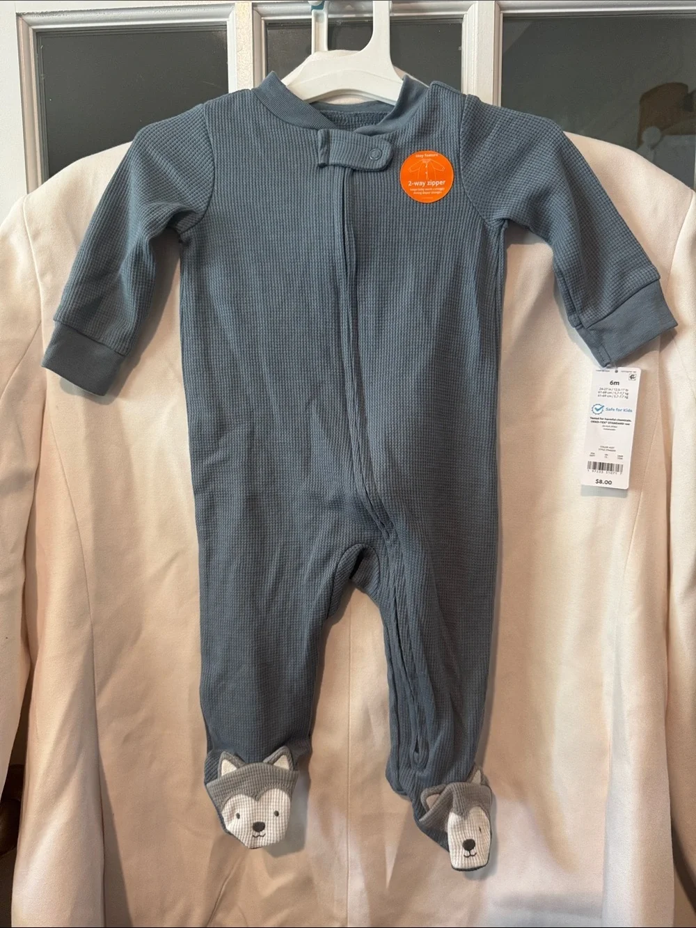 Bundle: 2PCS of Carter's Slate Blue Waffle-Knit Footed Baby One-Piece